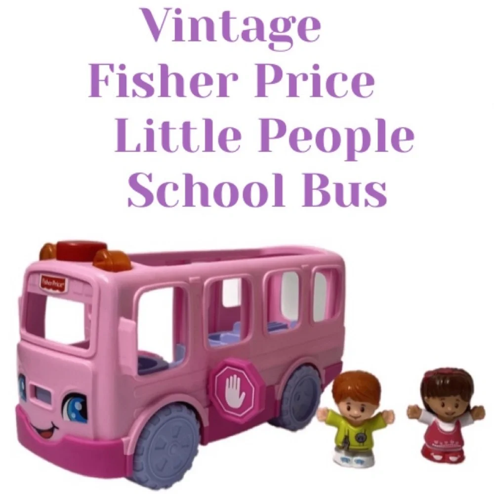 Vintage Fisher Price Little Movers Pink School Bus Sit With Me Little People Toy